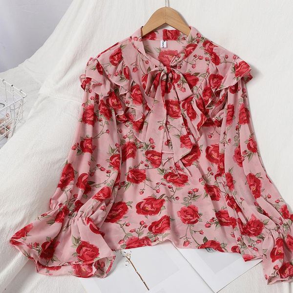 women's sweet blouse rose flower comfortable chiffon shirt female autumn japan stand collar ruffles blusa gx1161, White
women's sweet blouse rose flower comfortable chiffon shirt female autumn japan stand collar ruffles blusa gx1161, White
