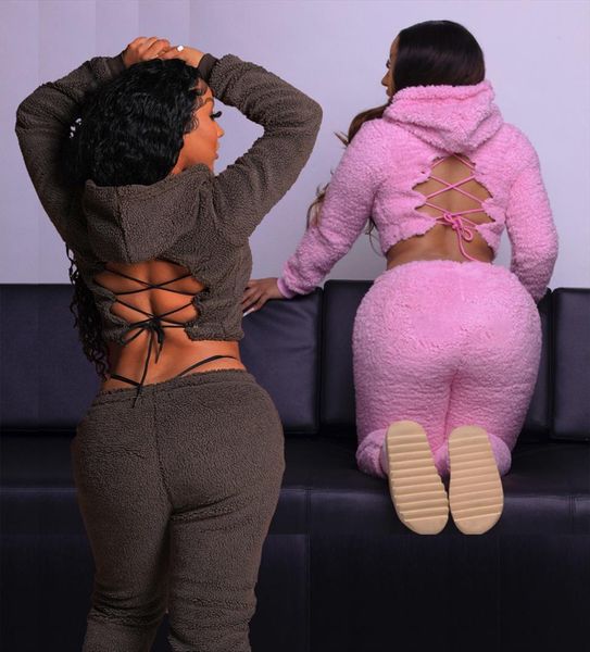 fluffy two piece set solid womenpant color 2 hooded long sleeve back lace up and high waist pencil pants warm, White
fluffy two piece set solid womenpant color 2 hooded long sleeve back lace up and high waist pencil pants warm, White
