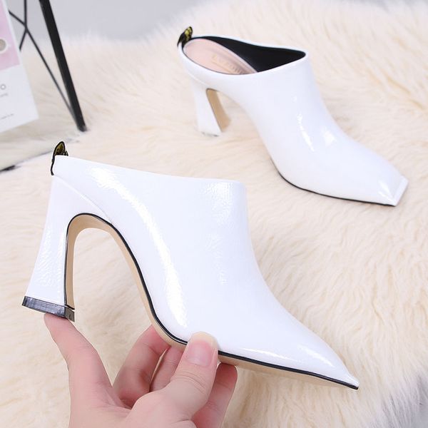 europea new fashion high heeled slippers outdoor wearing square toe women slides summer muller shoes slip on soft patent leather, Black
europea new fashion high heeled slippers outdoor wearing square toe women slides summer muller shoes slip on soft patent leather, Black