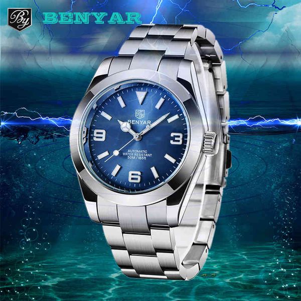 benyar 2021 new sports men's watches rust-steel mechanical waterproof 50m business automatic reloj hombre, Slivery;brown 
benyar 2021 new sports men's watches rust-steel mechanical waterproof 50m business automatic reloj hombre, Slivery;brown