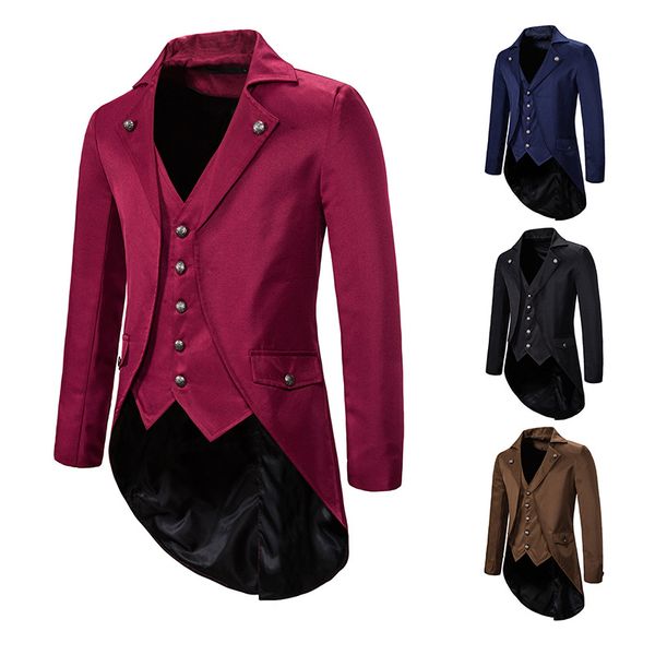 mens british court tailcoat blazer magician drama performance stage swallowtail costume mid-length fake two pieces tuxedo coat, Black;red
mens british court tailcoat blazer magician drama performance stage swallowtail costume mid-length fake two pieces tuxedo coat, Black;red