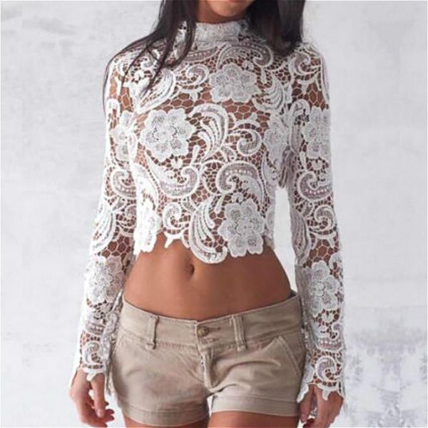 women's blouses & shirts women elegant blouse 2021 summer autumn lace hollow out long sleeve turtleneck vintage crop female, White
women's blouses & shirts women elegant blouse 2021 summer autumn lace hollow out long sleeve turtleneck vintage crop female, White
