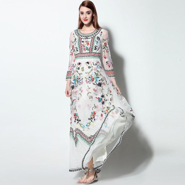 casual dresses women luxury flower embroidery lace maxi long dress ladies evening party boho bohemian beach summer, Black;gray