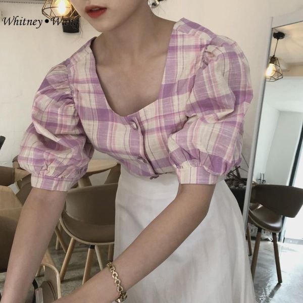 women's blouses & shirts whitney wang woman 2021 summer fashion streetwear vintage style square collar plaid blouse women blusas shirt, White
women's blouses & shirts whitney wang woman 2021 summer fashion streetwear vintage style square collar plaid blouse women blusas shirt, White