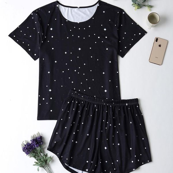 2021 new summer ladies' pyjamas t-shirt shorts sleep sets jams bathrobe large size black polka dot home suit women female night wear f, Black;red
2021 new summer ladies' pyjamas t-shirt shorts sleep sets jams bathrobe large size black polka dot home suit women female night wear f, Black;red