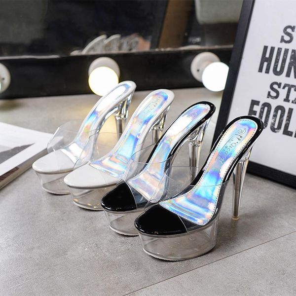 slippers summer european and american fashion waterproof platform super high heel transparent crystal stiletto lady slippers., Black
slippers summer european and american fashion waterproof platform super high heel transparent crystal stiletto lady slippers., Black