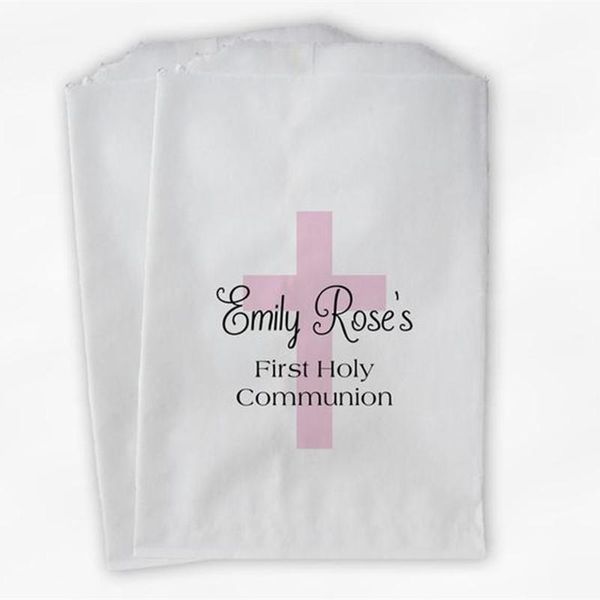 gift wrap custom first communion favor bags with cross - personalized baptism or religious party pink & black paper treat bag
gift wrap custom first communion favor bags with cross - personalized baptism or religious party pink & black paper treat bag