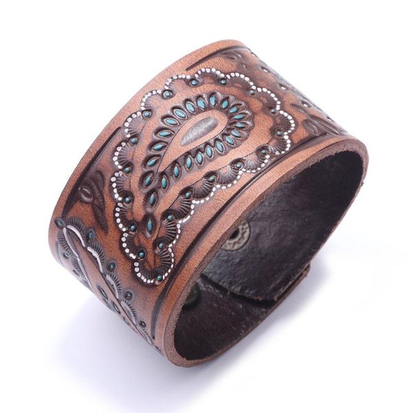 cuff kirykle brown black vintage genuine leather bangles wide bracelet for women cell shape punk charm jewelry, White
cuff kirykle brown black vintage genuine leather bangles wide bracelet for women cell shape punk charm jewelry, White