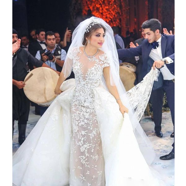 romantic floral lace mermaid wedding dresses short sleeve princess country bohemian bridal gowns with detachable train long wedding dress, White
romantic floral lace mermaid wedding dresses short sleeve princess country bohemian bridal gowns with detachable train long wedding dress, White