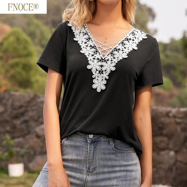 women's t-shirt fnoce spring and summer deep v-neck hollow lace stitching women 2021 oversized, White
women's t-shirt fnoce spring and summer deep v-neck hollow lace stitching women 2021 oversized, White