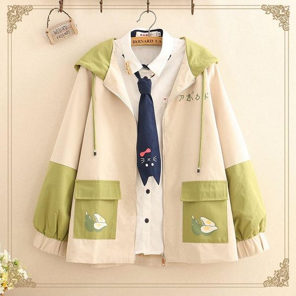 women's jackets japanese 's mori girl autumn outfit but avocado printed color matching jacket pocket schoolgirl fresh hooded coat, Black;brown
women's jackets japanese 's mori girl autumn outfit but avocado printed color matching jacket pocket schoolgirl fresh hooded coat, Black;brown