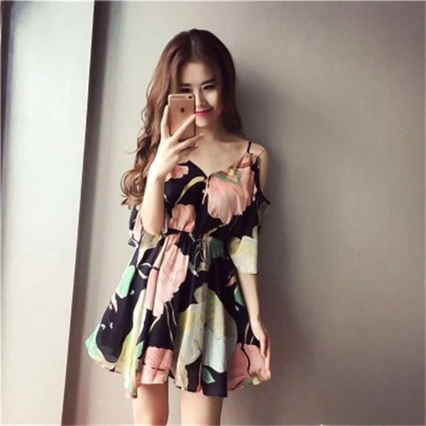 summer new korean print off shoulder chiffon dress shows thin v-neck suspender waist ruffle skirt, Gray
summer new korean print off shoulder chiffon dress shows thin v-neck suspender waist ruffle skirt, Gray