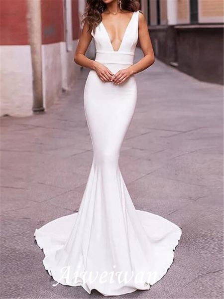 other wedding dresses mermaid / trumpet plunging neck sweep brush train stretch satin sleeveless plus size with draping 2021, White
other wedding dresses mermaid / trumpet plunging neck sweep brush train stretch satin sleeveless plus size with draping 2021, White