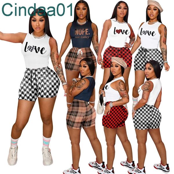 women grid tank vest tracksuits slim printed two piece shorts set cacual sport outfits, Gray
women grid tank vest tracksuits slim printed two piece shorts set cacual sport outfits, Gray