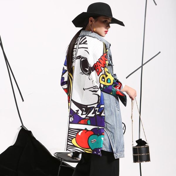 women's trench coats 2021 long big size denim jacket women coat fashion tide spring lapel printed cowboy split joint loose, Tan;black
women's trench coats 2021 long big size denim jacket women coat fashion tide spring lapel printed cowboy split joint loose, Tan;black