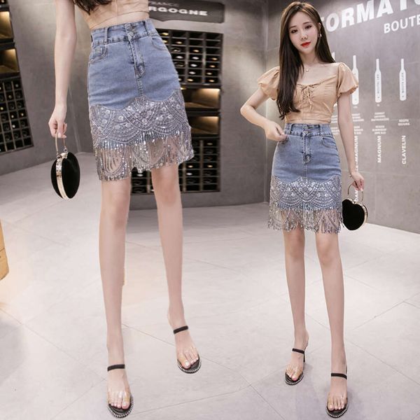 hip hop sequin korean denim women's 2021 high fringe splicing waist summer new hip a-line skirt fashion k, Blue
hip hop sequin korean denim women's 2021 high fringe splicing waist summer new hip a-line skirt fashion k, Blue