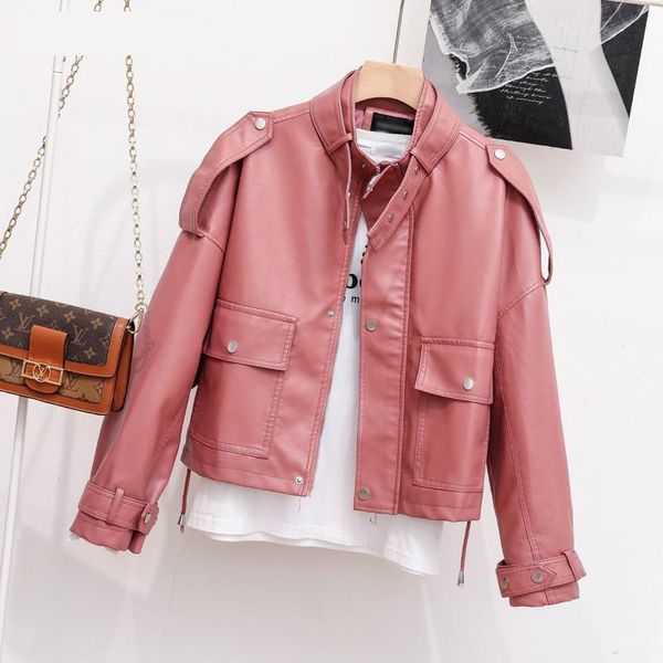 women's leather & faux autumn jacket women 2021 motorcycle biker short pu coats loose punk spring coat female pink overcoat, Black
women's leather & faux autumn jacket women 2021 motorcycle biker short pu coats loose punk spring coat female pink overcoat, Black
