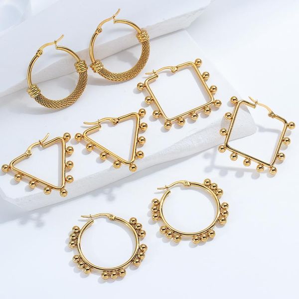 hoop & huggie simple geometric stainless steel earrings for women wholesale triangle square round metal 2021 trend jewelry, Golden;silver
hoop & huggie simple geometric stainless steel earrings for women wholesale triangle square round metal 2021 trend jewelry, Golden;silver