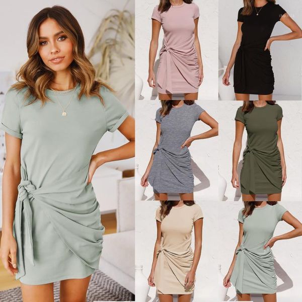 women casual short sleeve dress 2021 summer solid color round collar one-piece black/ pink/green/ apricot/ army green/grey dresses, Black;gray
women casual short sleeve dress 2021 summer solid color round collar one-piece black/ pink/green/ apricot/ army green/grey dresses, Black;gray