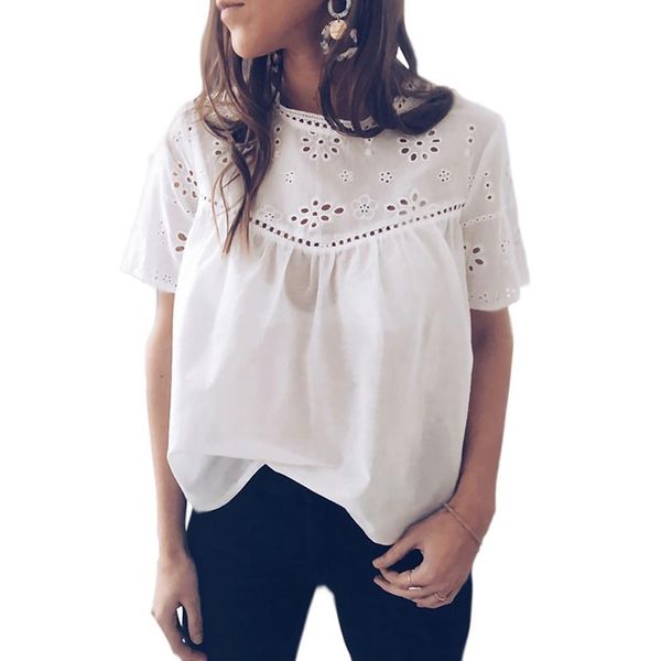women's blouses & shirts spring summer casual cotton blend blouse women short sleeve o neck hollow out white ladies solid lady
women's blouses & shirts spring summer casual cotton blend blouse women short sleeve o neck hollow out white ladies solid lady
