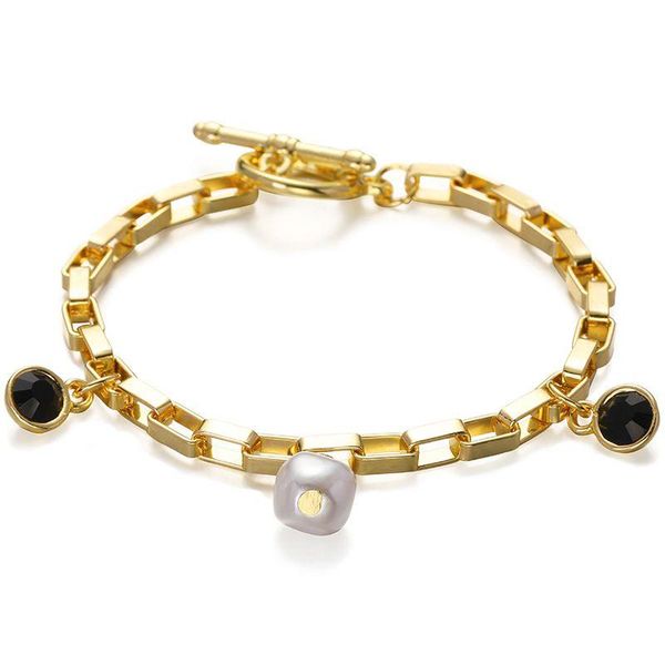 link, chain european and american ladies fashion pearl alloy bracelet, creative ot buckle, chain, simple versatile bracelet, Black
link, chain european and american ladies fashion pearl alloy bracelet, creative ot buckle, chain, simple versatile bracelet, Black