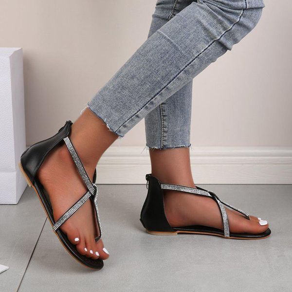 sandals summer women crystal t-straps roman shoes women's sandal zipper back casual flat sandalias mujer chaussure femme, Black
sandals summer women crystal t-straps roman shoes women's sandal zipper back casual flat sandalias mujer chaussure femme, Black