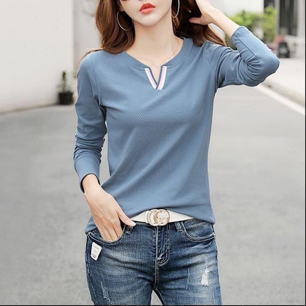 women v neck 100% cotton t shirt woman autumn fashion long sleeve womens loose korean style plus size shirts, White
women v neck 100% cotton t shirt woman autumn fashion long sleeve womens loose korean style plus size shirts, White