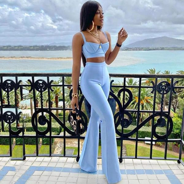 women's two piece pants high street latest 2021 fashion star style designer suit set spaghetti strap camis stretch flare, White
women's two piece pants high street latest 2021 fashion star style designer suit set spaghetti strap camis stretch flare, White
