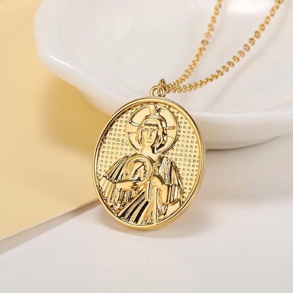 pendant necklaces round disc coin charms portrait for women lucky amulet jewelry stainless steel link chain virgin mary necklace, Silver 
pendant necklaces round disc coin charms portrait for women lucky amulet jewelry stainless steel link chain virgin mary necklace, Silver