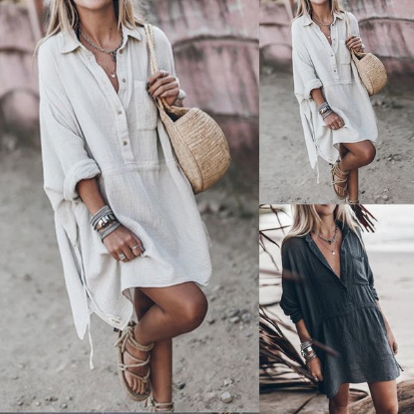 2021 new casual women shirt autumn turn-down collar knee-length es ladies long sleeve button sun vestidos gmd7, Black;gray
2021 new casual women shirt autumn turn-down collar knee-length es ladies long sleeve button sun vestidos gmd7, Black;gray