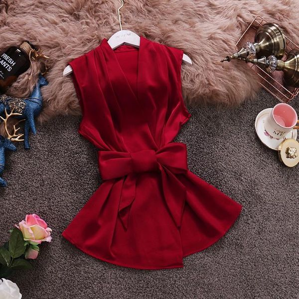 women's blouses & shirts 2021 summer ladies blouse v-neck sleeveless women slim bow lace up waist satin belted silk office shirt, White
women's blouses & shirts 2021 summer ladies blouse v-neck sleeveless women slim bow lace up waist satin belted silk office shirt, White