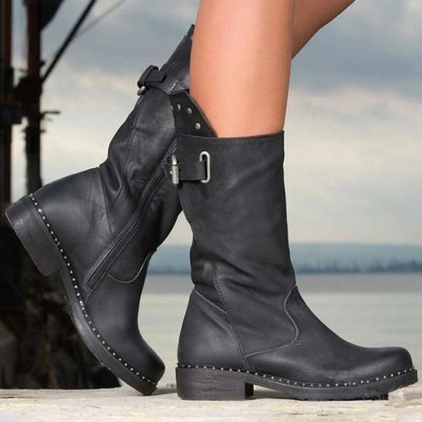 boots autumn winter motorcycle women pu leather rivet platform black mid calf low heels buckle strap western ladies shoes
boots autumn winter motorcycle women pu leather rivet platform black mid calf low heels buckle strap western ladies shoes