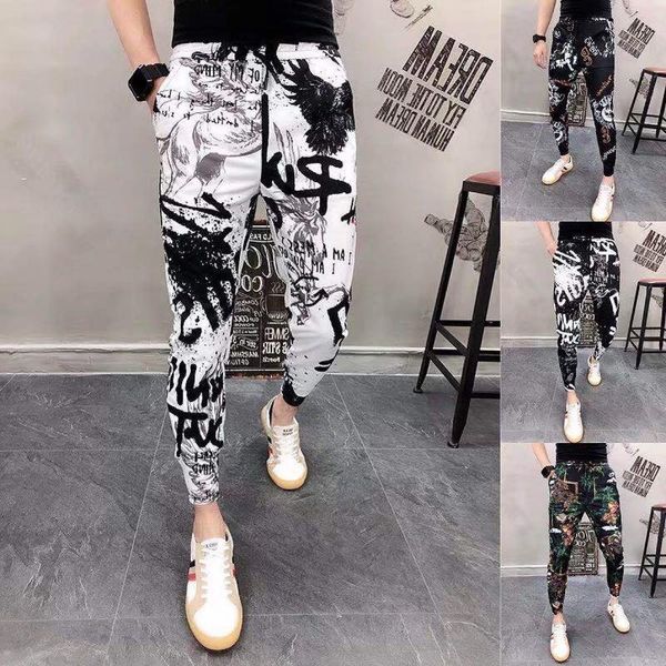 men's pants summer flower nine-point casual social thin slim-fit ankle bound cargo, Black
men's pants summer flower nine-point casual social thin slim-fit ankle bound cargo, Black
