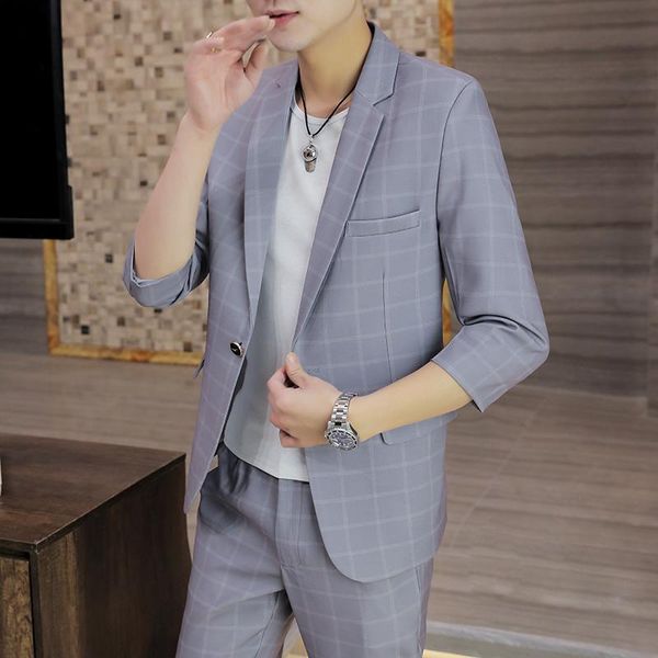 men's suits & blazers mid-sleeve plaid suit jacket, western-style casual temperament all-match suit, thin three-quarter sleeves, White;black
men's suits & blazers mid-sleeve plaid suit jacket, western-style casual temperament all-match suit, thin three-quarter sleeves, White;black