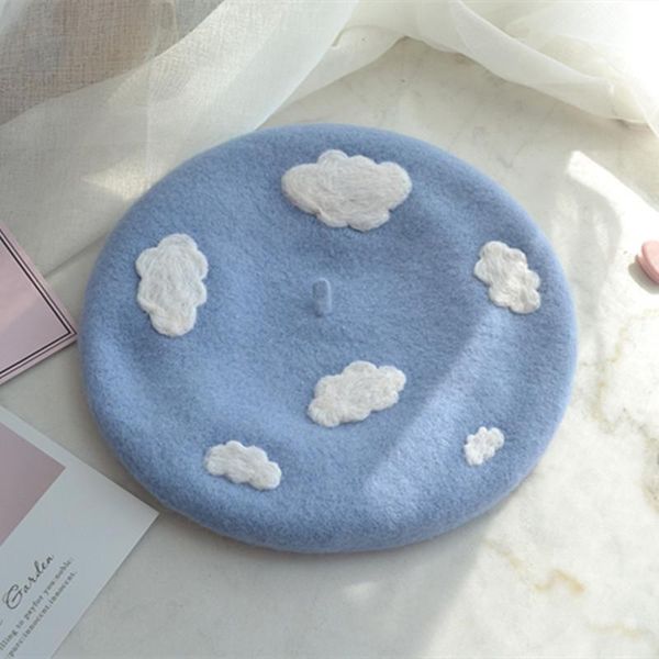 berets women autumn winter beret hat wool knitted cap with clouds decoration solid colors lady beanies, Blue;gray
berets women autumn winter beret hat wool knitted cap with clouds decoration solid colors lady beanies, Blue;gray