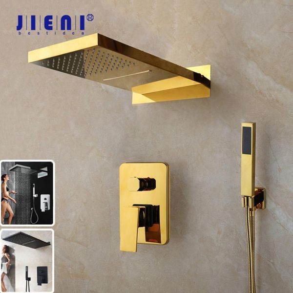 jieni luxury golden plated solid brass rainfall waterfall bathroom shower hand 2 ways shower mixer bathroom set black
jieni luxury golden plated solid brass rainfall waterfall bathroom shower hand 2 ways shower mixer bathroom set black