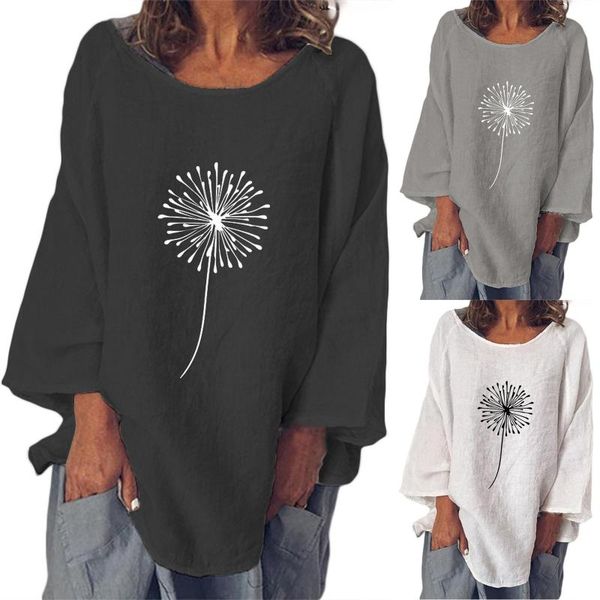 women's t-shirt dandelion o-neck female cotton linen oversized women 2021 casual loose long sleeve camiseta de mujer, White
women's t-shirt dandelion o-neck female cotton linen oversized women 2021 casual loose long sleeve camiseta de mujer, White