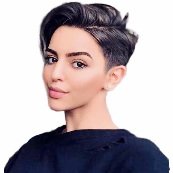 short human hair pixie cut side part little lace front wigs with bangs for black women full machine made remy brazilian, Black;brown
short human hair pixie cut side part little lace front wigs with bangs for black women full machine made remy brazilian, Black;brown