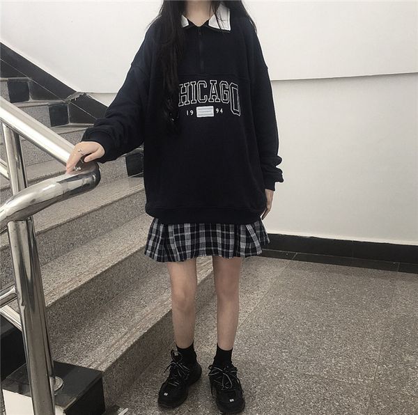 2021 retro polo shirt autumn new clothes letter print lapel sweatshirt women drop shoulder sleeves oversize simple trend 73fq, Black
2021 retro polo shirt autumn new clothes letter print lapel sweatshirt women drop shoulder sleeves oversize simple trend 73fq, Black