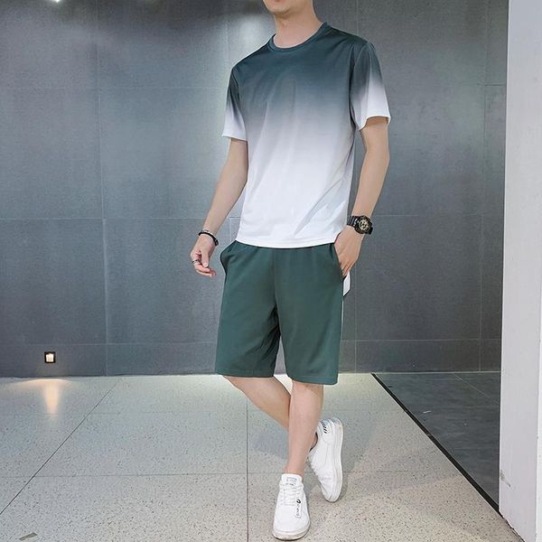 men's tracksuits suit summer short-sleeved t-shirt + shorts gradient color sportswear 2-piece fitness sports men, Gray
men's tracksuits suit summer short-sleeved t-shirt + shorts gradient color sportswear 2-piece fitness sports men, Gray