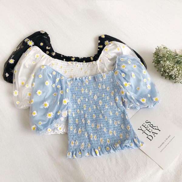 2021 summer new sweet women blouses korean flower print puff sleeve elegant blusas mujer mesh patchwork square collar shirts, White
2021 summer new sweet women blouses korean flower print puff sleeve elegant blusas mujer mesh patchwork square collar shirts, White