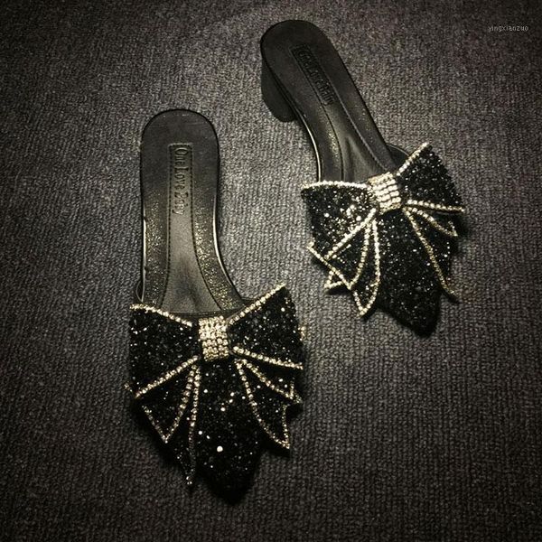 sandals handmade crystal bowtie women pointed toe diamond slippers thick high heels glitter party shoes woman shiny flip flops1, Black
sandals handmade crystal bowtie women pointed toe diamond slippers thick high heels glitter party shoes woman shiny flip flops1, Black