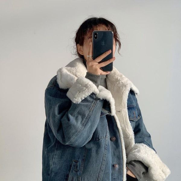 fashion women's jacket faux fur denim jackets for female 2021 winter warm loose coats thicken vintage ladies overcoats wt7020, Black;brown
fashion women's jacket faux fur denim jackets for female 2021 winter warm loose coats thicken vintage ladies overcoats wt7020, Black;brown