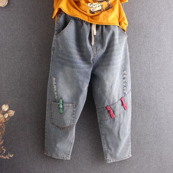 women's jeans fashion vintage art button embroidery ripped women denim harem pants jogger casual loose oversize straight, Blue
women's jeans fashion vintage art button embroidery ripped women denim harem pants jogger casual loose oversize straight, Blue