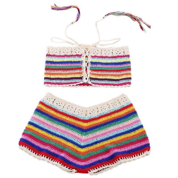 womens bohemian rainbow handmade crochet knitted bikini set drawstring lace up bandeau tube shorts beach swimsuit drop
womens bohemian rainbow handmade crochet knitted bikini set drawstring lace up bandeau tube shorts beach swimsuit drop