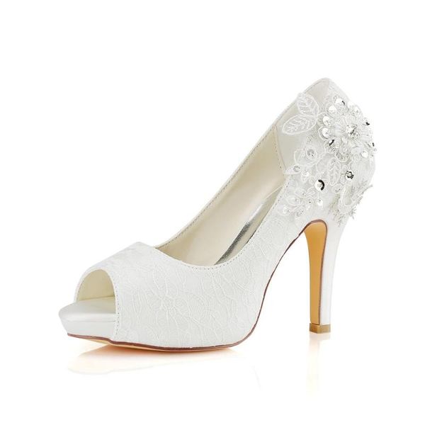 dress shoes peep toe platform high heel sequined lace wedding dresses pumps, Black