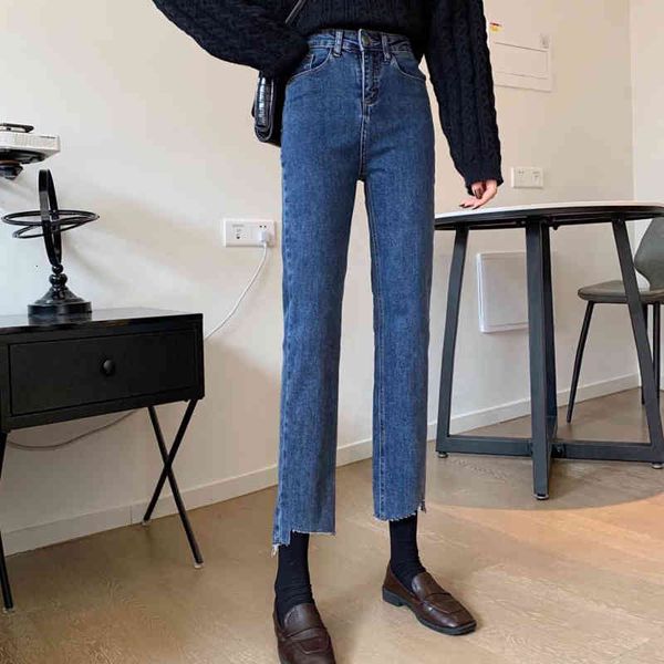 women's jeans high-waisted brim pants korean-style buttons with irregular e89c, Blue
women's jeans high-waisted brim pants korean-style buttons with irregular e89c, Blue