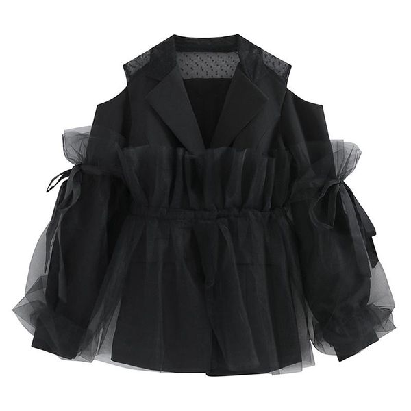 women's suits & blazers liscn casual cold shoulder black patchwork mesh female notched long sleeve korean tunic blazer outfit 2021 spri, White;black
women's suits & blazers liscn casual cold shoulder black patchwork mesh female notched long sleeve korean tunic blazer outfit 2021 spri, White;black