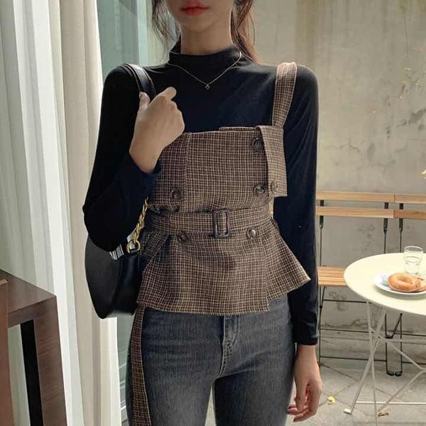women's t-shirt korean chic vest 2 piece set women plaid clothing female 2021 spring two shirt long sleeve vintage kawaii clothes, White
women's t-shirt korean chic vest 2 piece set women plaid clothing female 2021 spring two shirt long sleeve vintage kawaii clothes, White