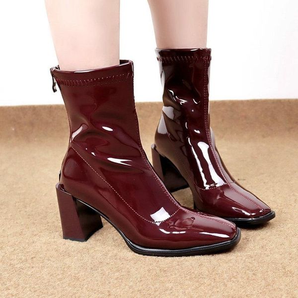 boots autumn winter female patent leather mid calf ladies thick heel fashion square toe zipper pu women's shoes, Black
boots autumn winter female patent leather mid calf ladies thick heel fashion square toe zipper pu women's shoes, Black